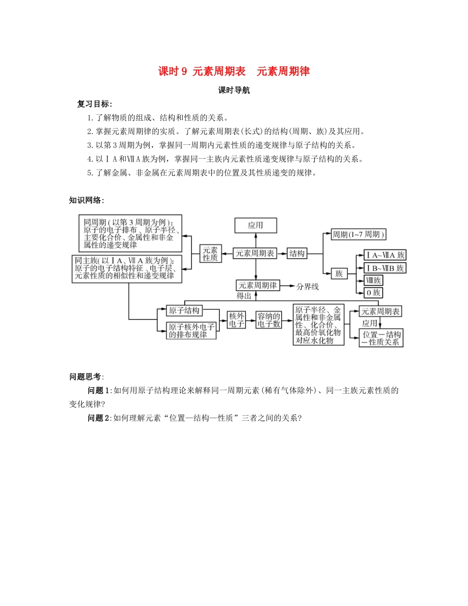 （广东专用）高考化学一轮复习 课时9 元素周期表 元素周期律课时导航-人教版高三全册化学学案_第1页