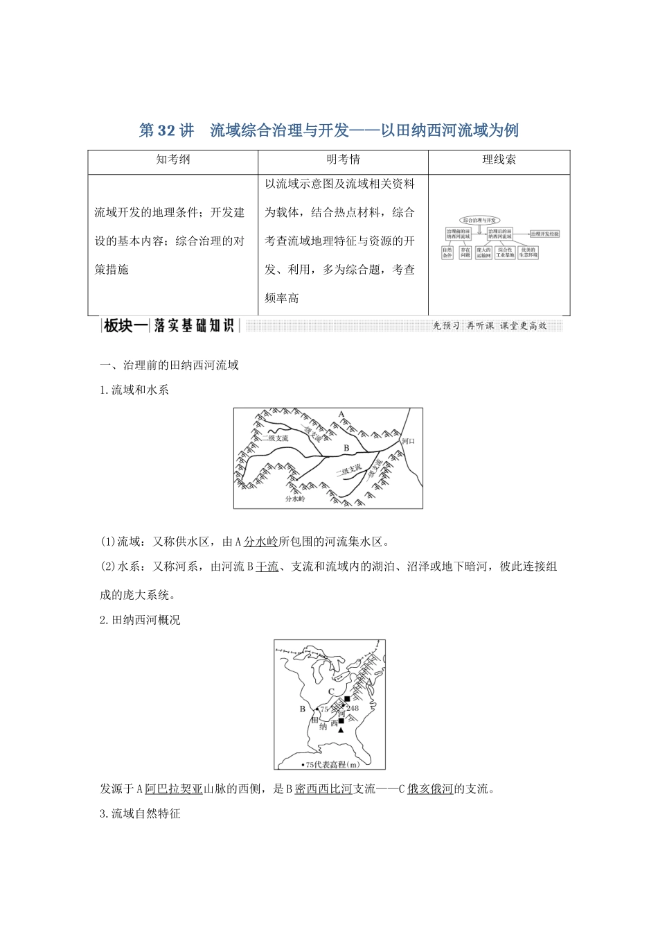 高考地理大一轮复习 第十单元 第32讲 流域综合治理与开发——以田纳西河流域为例学案 湘教版-湘教版高三全册地理学案_第1页