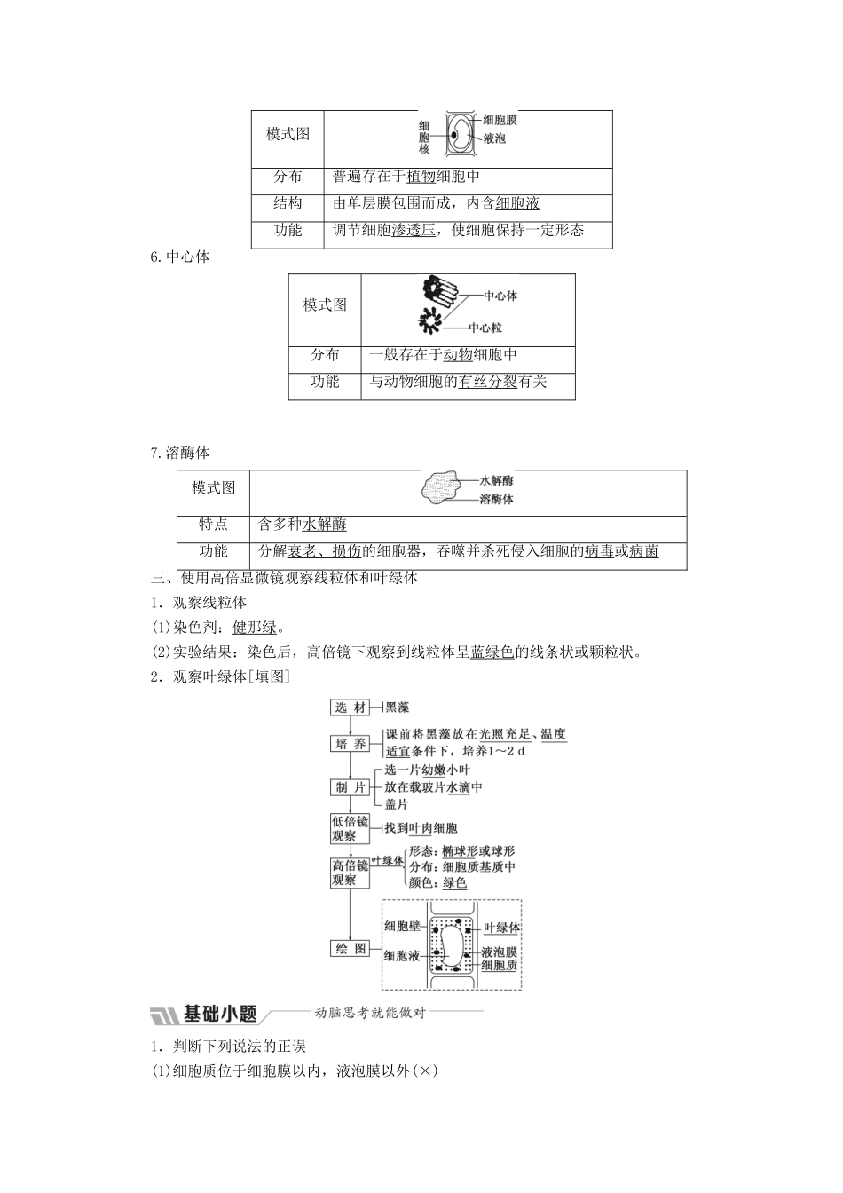 高中生物 第三章 细胞的结构和功能 第二节 细胞的类型和结构 第2课时 细胞质和细胞器学案 苏教版必修1-苏教版高一必修1生物学案_第3页