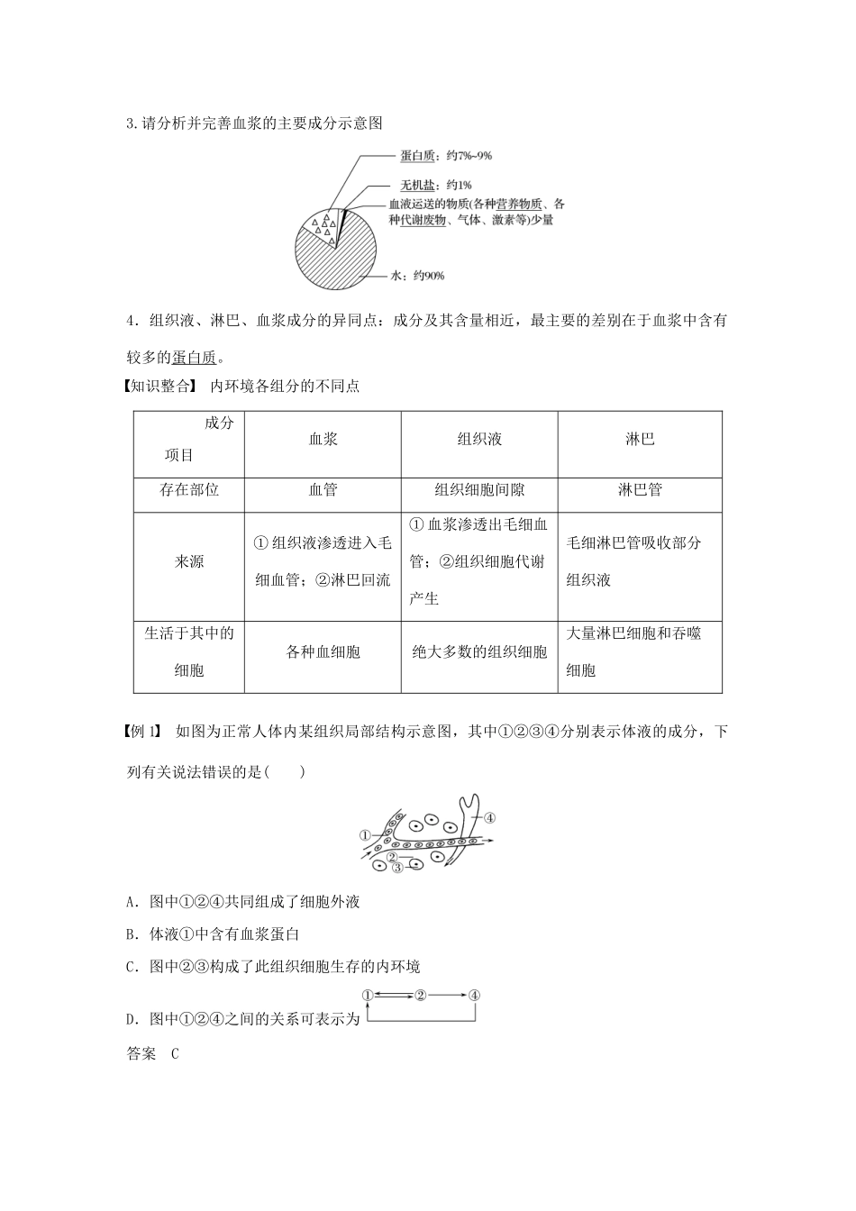 高中生物 第二章 生物个体的稳态 第一节 人体内环境的稳态 第1课时学案 苏教版必修3-苏教版高一必修3生物学案_第3页