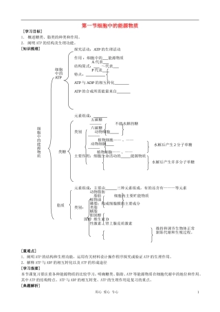 高中生物《细胞中的能源物质》学案5 中图版必修1