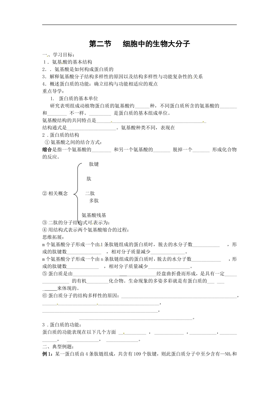 高中生物： 22 细胞中的生物大分子（学案）苏教版必修1_第1页