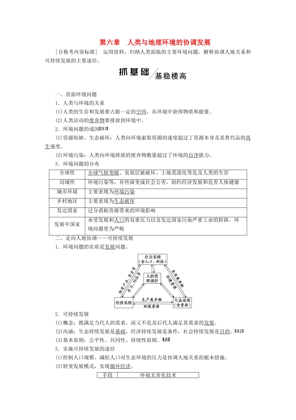 （新课改省份专用）版高考地理一轮复习 模块二 人文地理 第六章 人类与地理环境的协调发展学案（含解析）-人教版高三全册地理学案_第1页