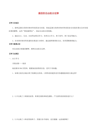 高中生物 第四章 遗传信息传递的规律 第二节 基因的自由组合定律学案 北师大版必修2-北师大版高一必修2生物学案