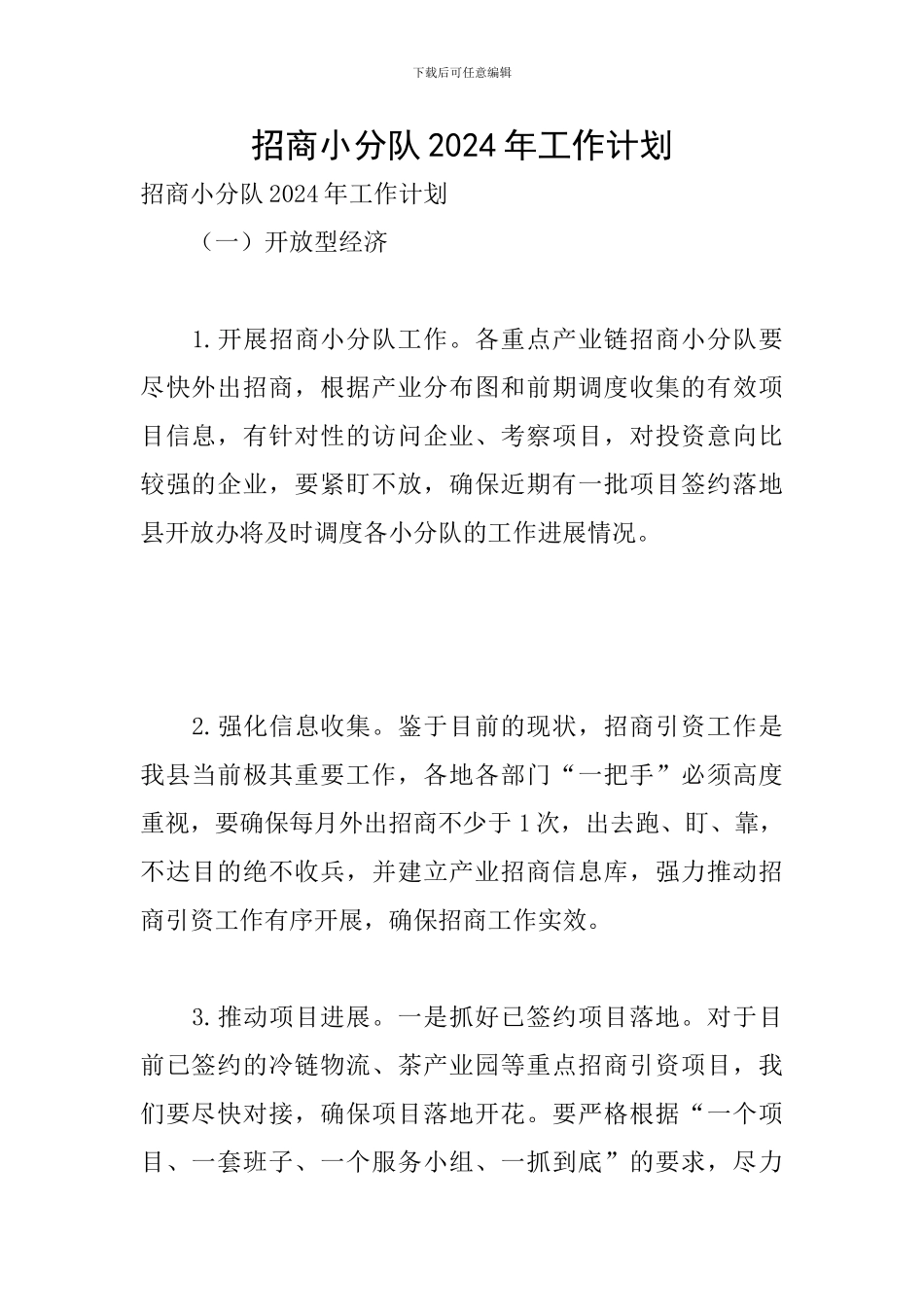 招商小分队2024年工作计划_第1页