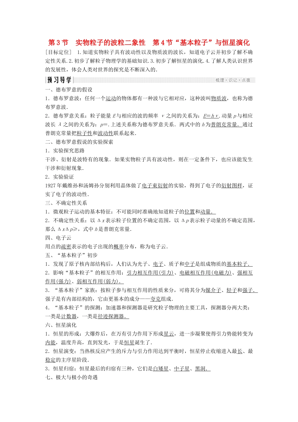 高中物理 第5章 波与粒子 3 实物粒子的波粒二象性 4“基本粒子”与恒星演化学案 鲁科版选修3-5-鲁科版高二选修3-5物理学案_第1页