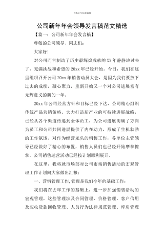 公司新年年会领导发言稿范文精选