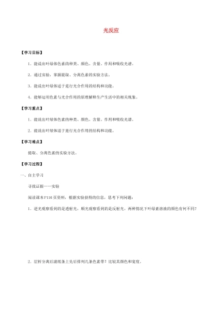 高中生物 第四章 细胞的代谢 第四节 光反应学案 北师大版必修1-北师大版高一必修1生物学案