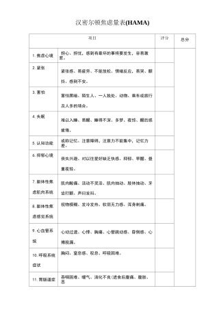 Hamilton汉密尔顿焦虑量表