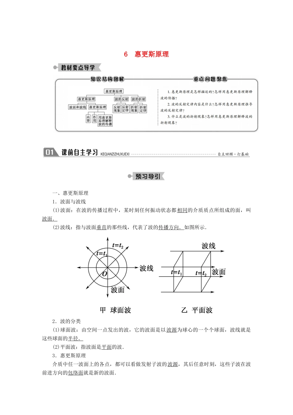 高中物理 第十二章 机械波 6 惠更斯原理学案 新人教版选修3-4-新人教版高二选修3-4物理学案_第1页
