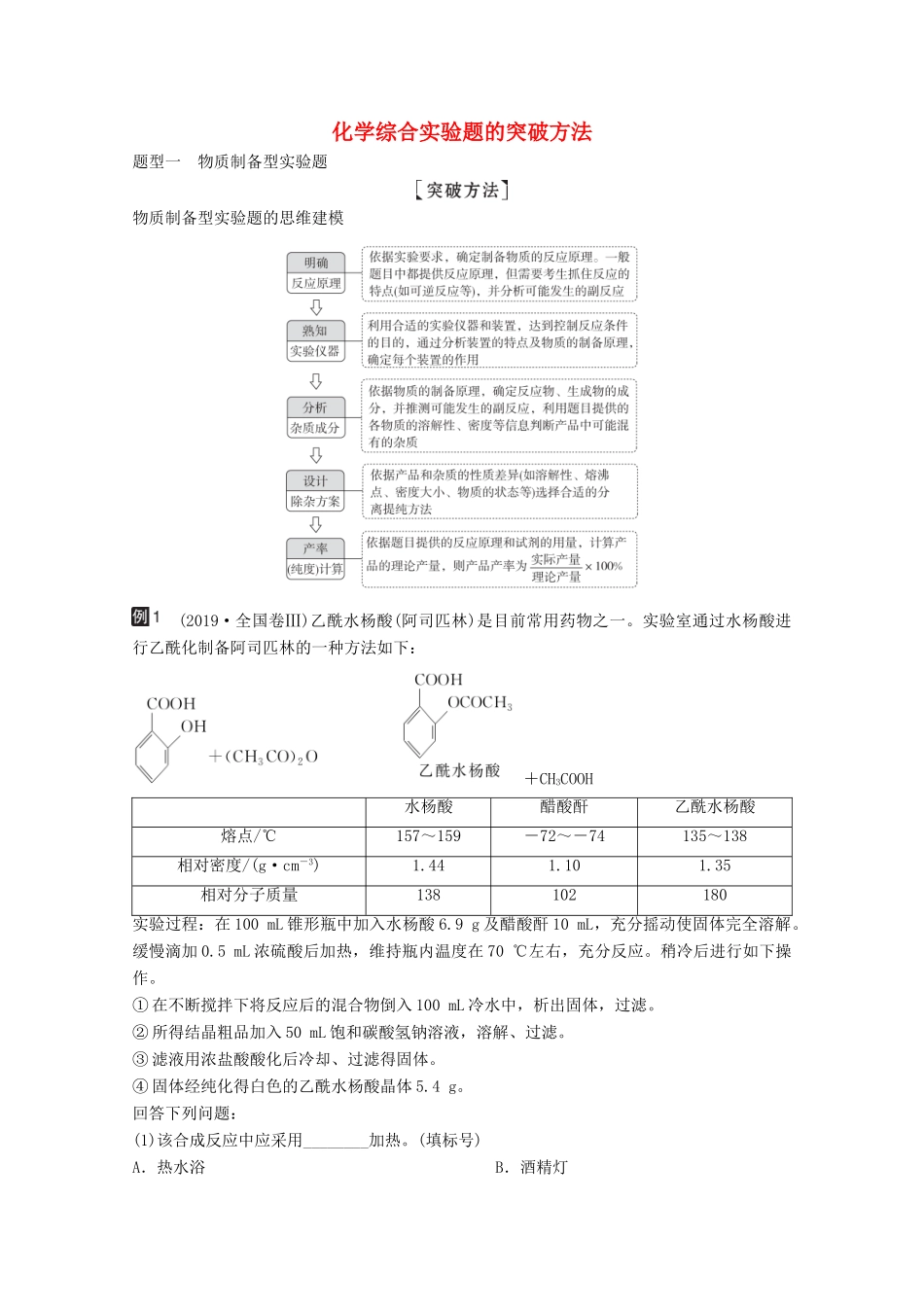 （全国通用）高考化学一轮复习 第11章 化学实验 热点专题突破7 化学综合实验题的突破方法学案-人教版高三全册化学学案_第1页