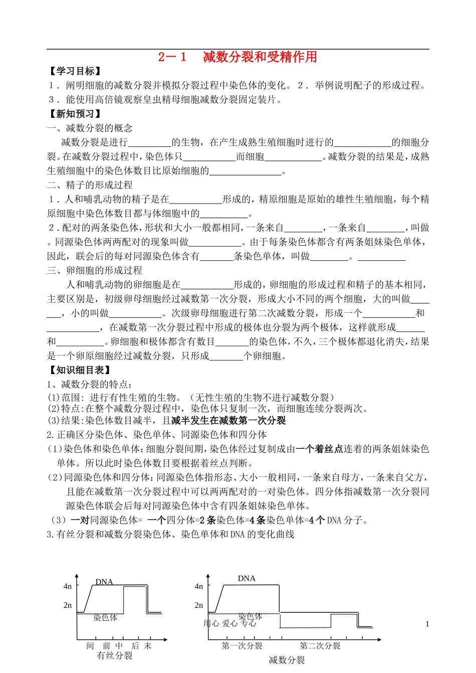 高中生物《减数分裂和受精作用》学案4 新人教版必修2_第1页