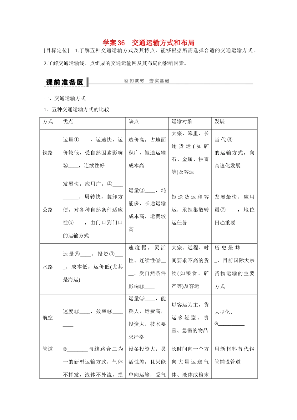 高考地理大一轮复习 交通运输方式和布局学案-人教版高三全册地理学案_第1页