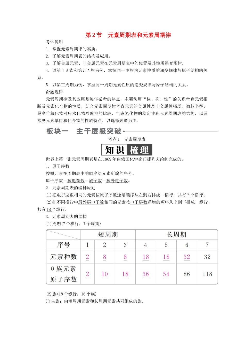 （全国版）高考化学一轮复习 第5章 物质结构 元素周期律 第2节 元素周期表和元素周期律学案-人教版高三全册化学学案_第1页
