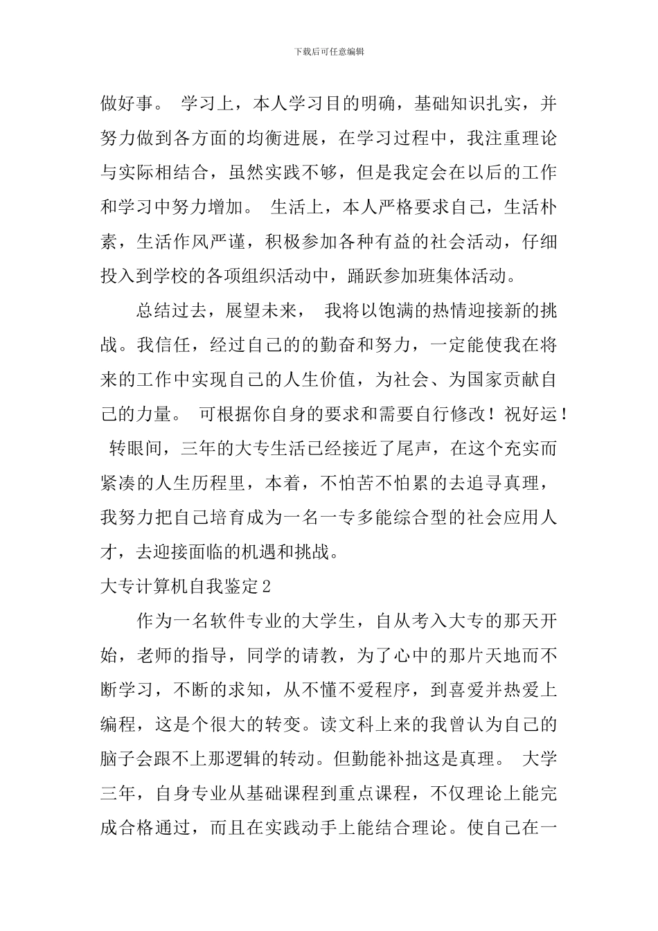 大专计算机自我鉴定_第2页