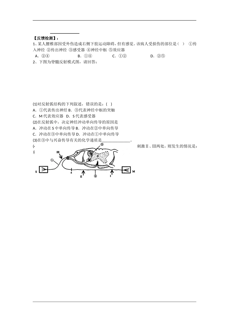 高中生物：2.2神经系统的结构和功能学案（1）（浙科版必修3）_第3页