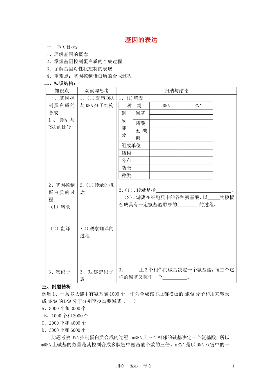 高中生物《基因的表达》学案5 中图版必修2_第1页