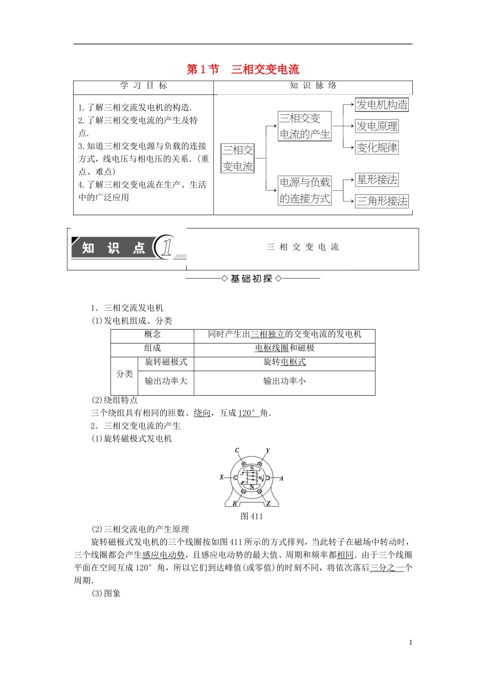 高中物理 第4章 远距离输电 第1节 三相交变电流教师用书 鲁科版选修3-2-鲁科版高中选修3-2物理学案_第1页