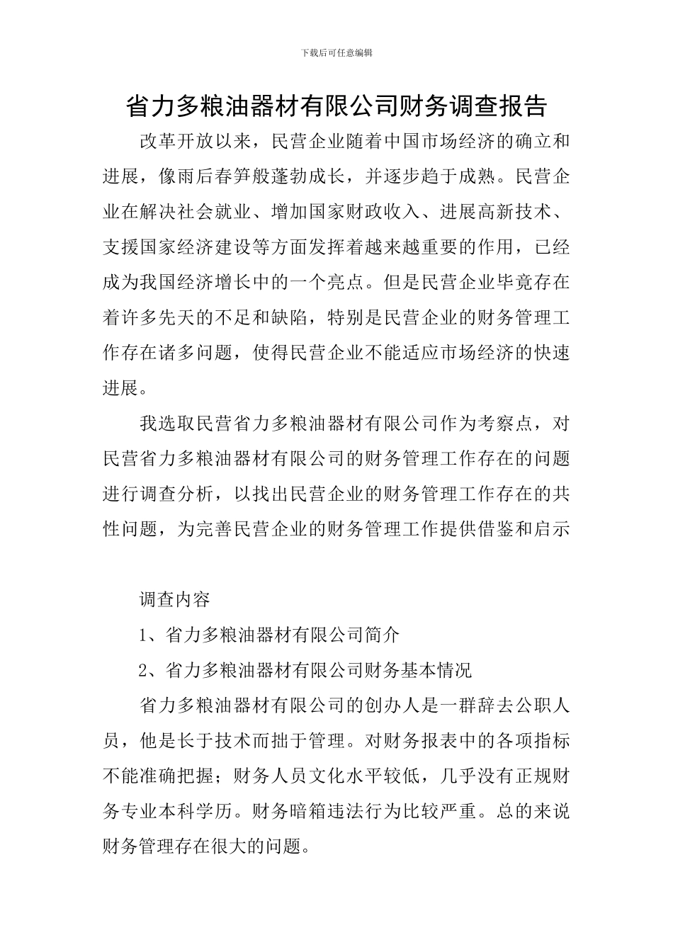 省力多粮油器材有限公司财务调查报告_第1页