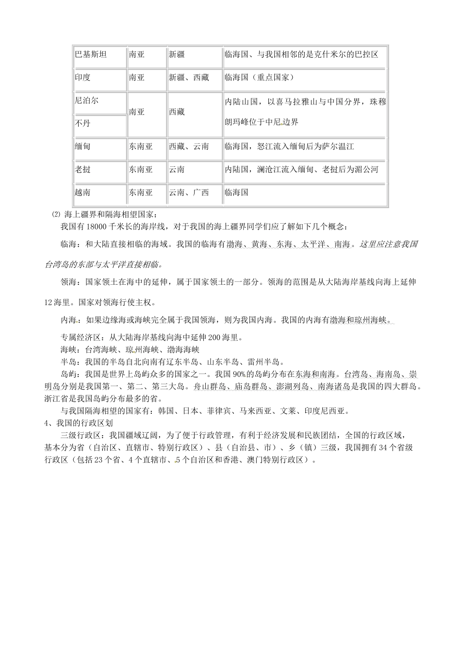 蔡家校区高考地理 中国地理 第一节 中国的疆域、行政区划、人口和民族复习学案-人教版高三全册地理学案_第2页