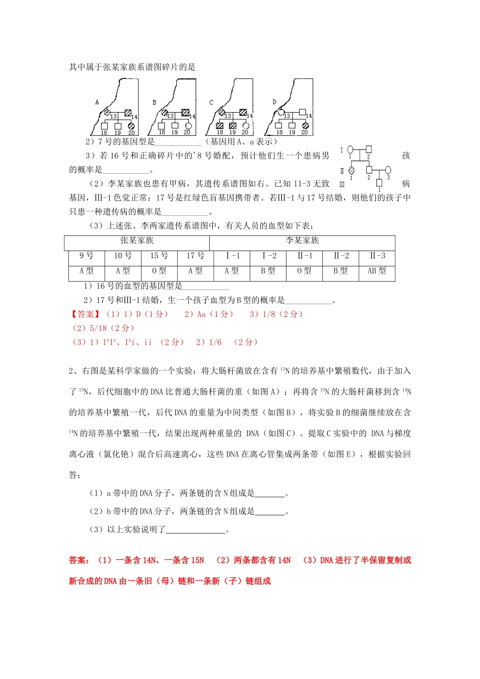 高中生物 第三册 第8章 遗传与变异学案（1）沪科版-沪科版高三第三册生物学案_第3页