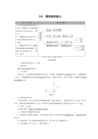 高中物理 第5章 磁场与回旋加速器 5.5 探究洛伦兹力学案 沪科版选修3-1-沪科版高二选修3-1物理学案
