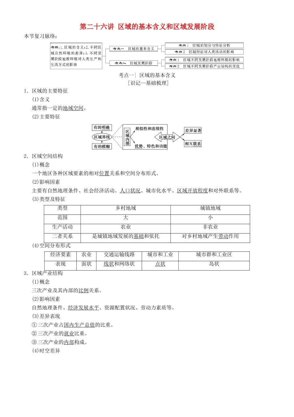 高考地理一轮复习 第二十六讲 区域的基本含义和区域发展阶段讲练结合学案-人教版高三全册地理学案_第1页