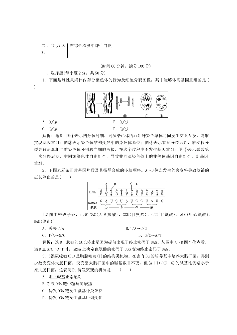 高中生物 第四章 生物的变异章末达标验收学案 浙科版必修2-浙科版高一必修2生物学案_第3页