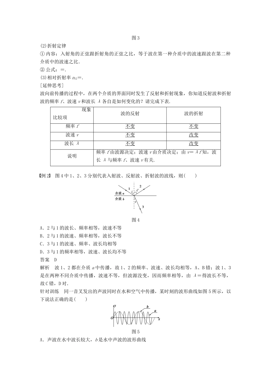 高中物理 第2章 机械波 2.4 惠更斯原理 波的反射与折射学案 沪科版选修3-4-沪科版高二选修3-4物理学案_第3页