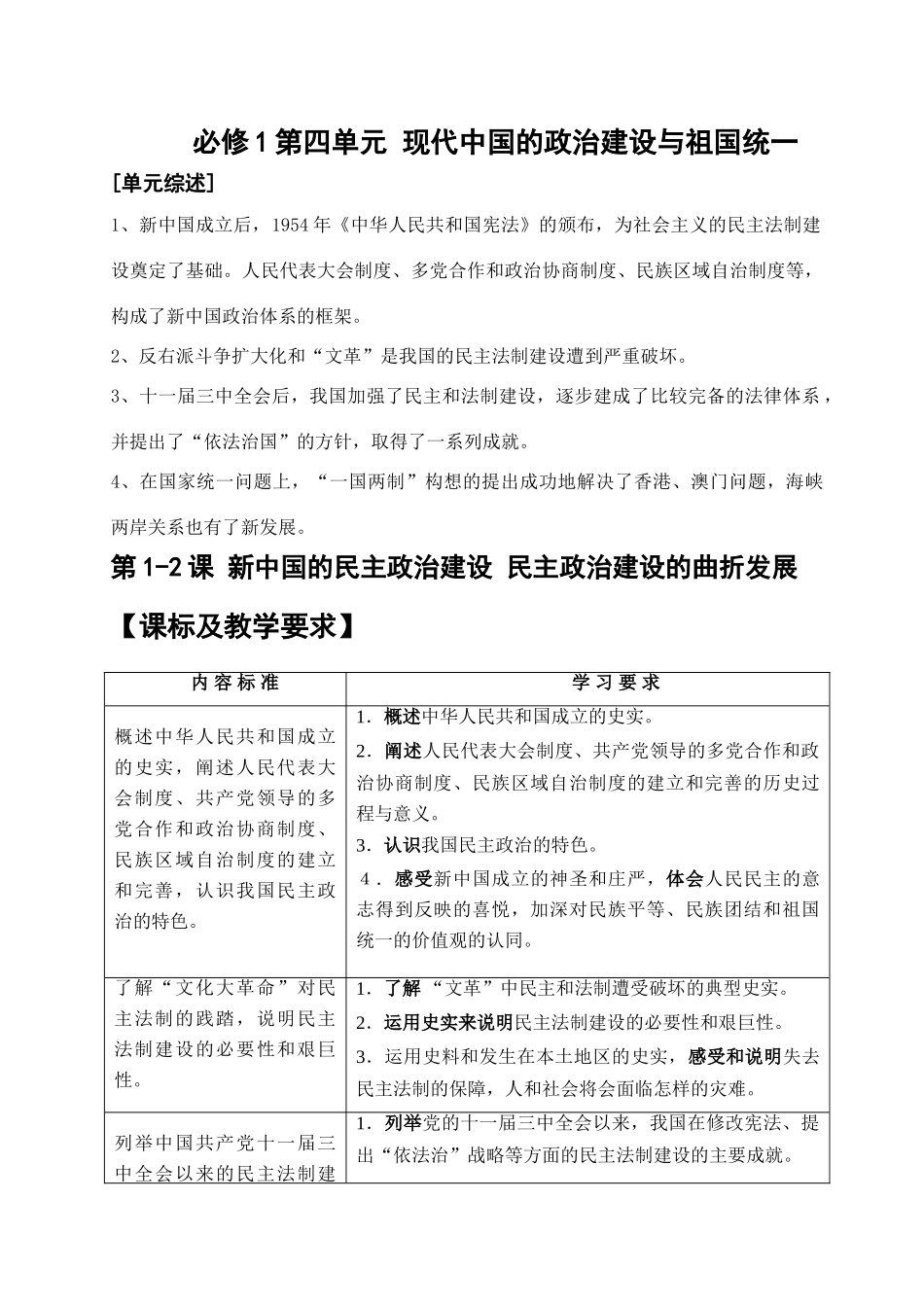 （学生） 第四单元12新中国的民主政治建设_第1页