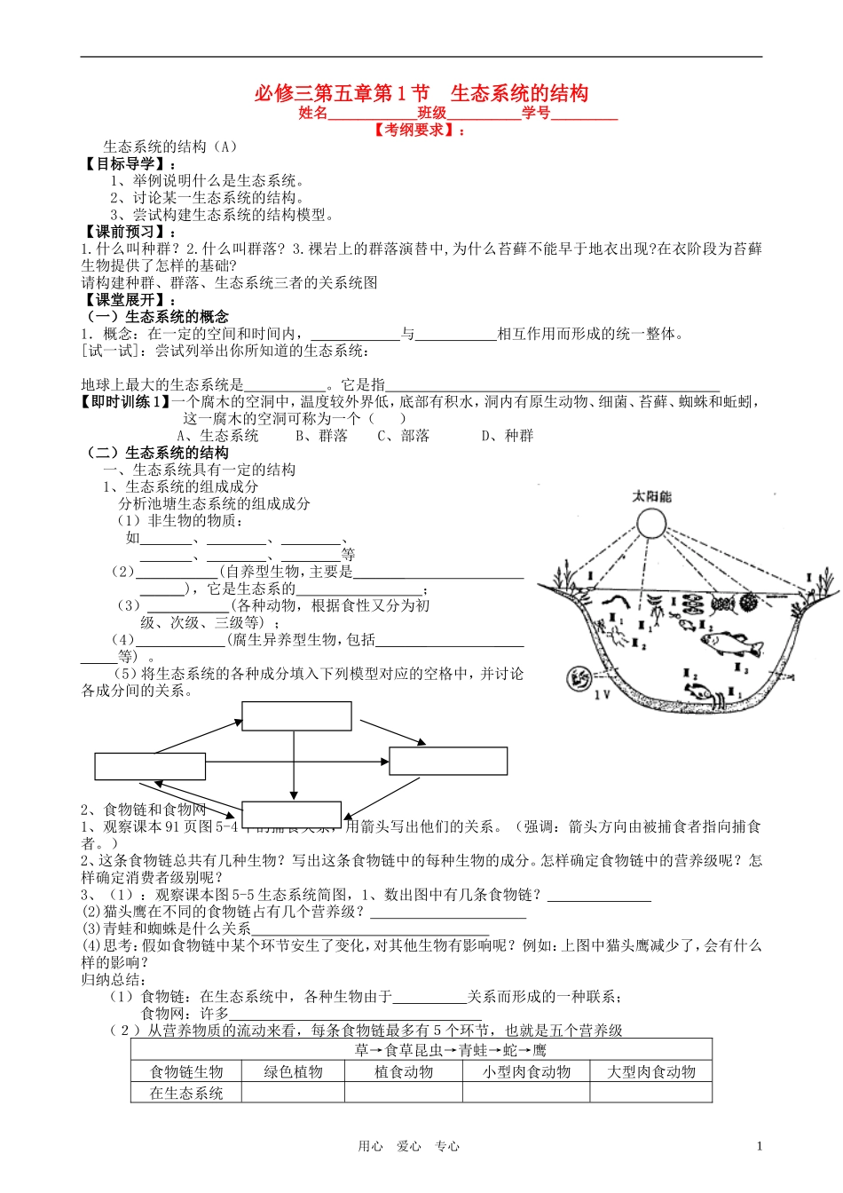 高中生物 第五章 第1节 生态系统的结构自制学案 新人教版必修3_第1页
