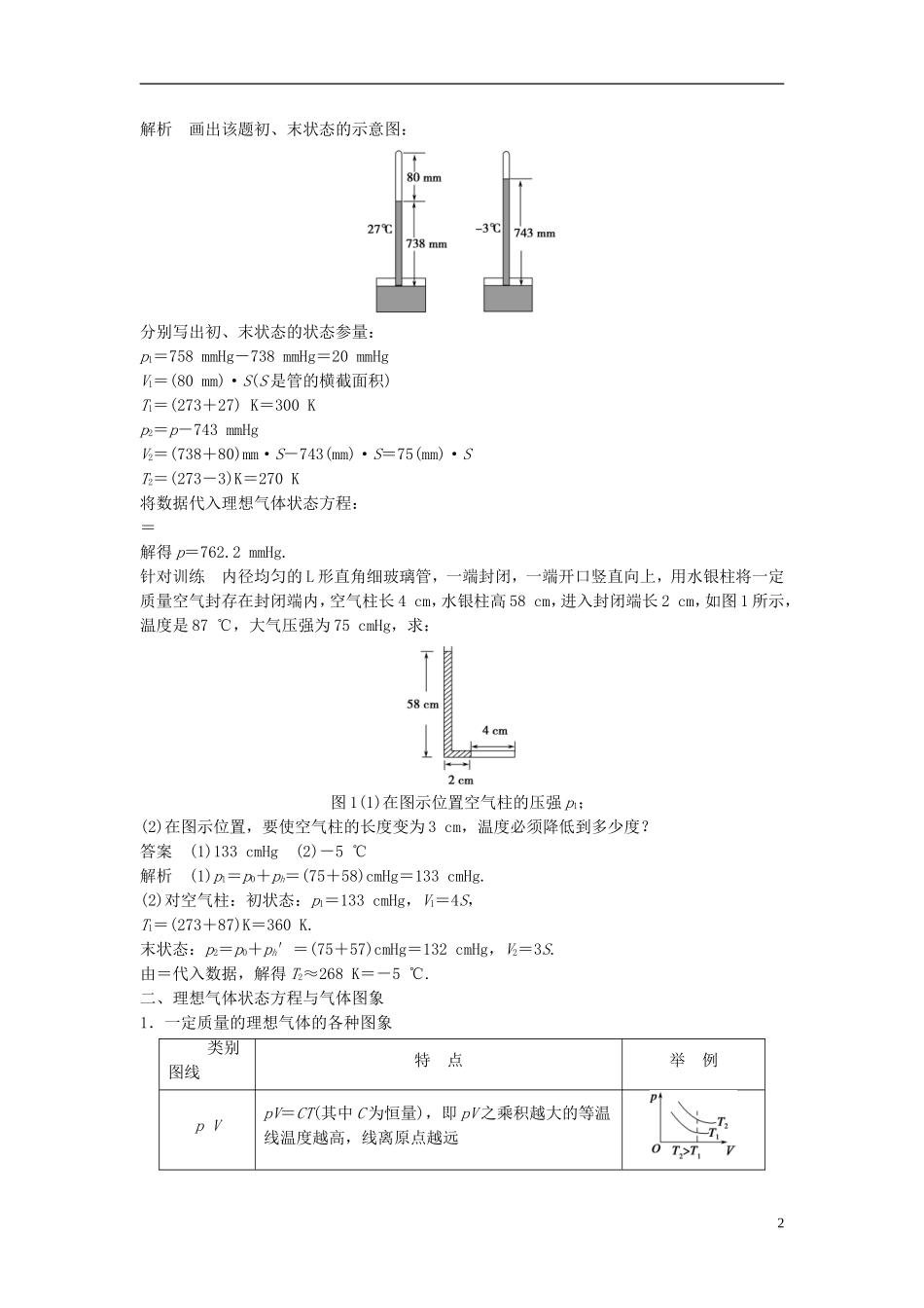 高中物理 第八章 气体 第3讲 理想气体的状态方程学案 新人教版选修3-3-新人教版高二选修3-3物理学案_第2页