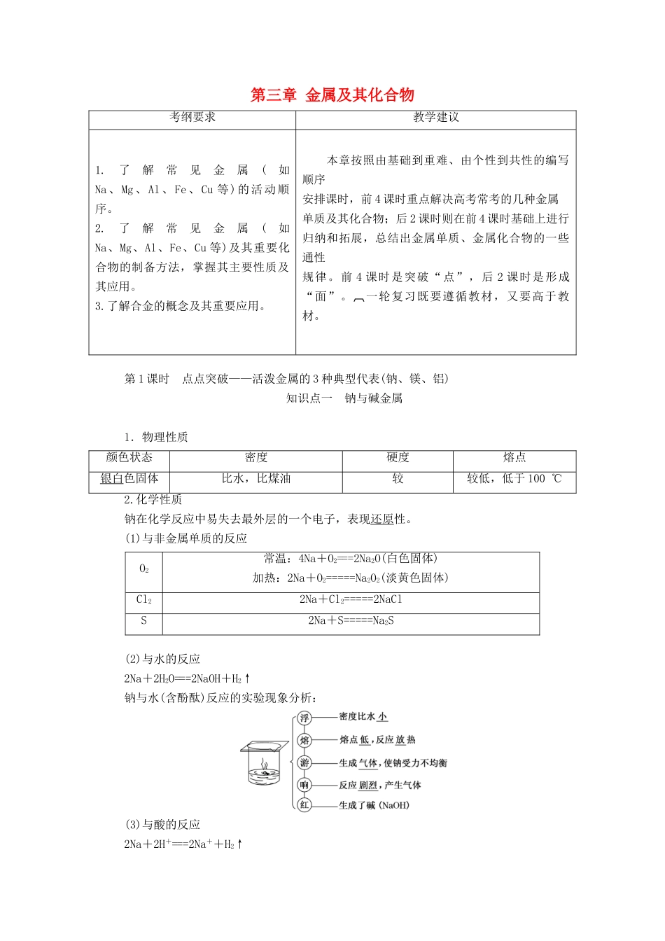 （通用版）高考化学一轮复习 第三章 金属及其化合物 3.1 点点突破 活泼金属的3种典型代表（钠、镁、铝）学案（含解析）-人教版高三全册化学学案_第1页