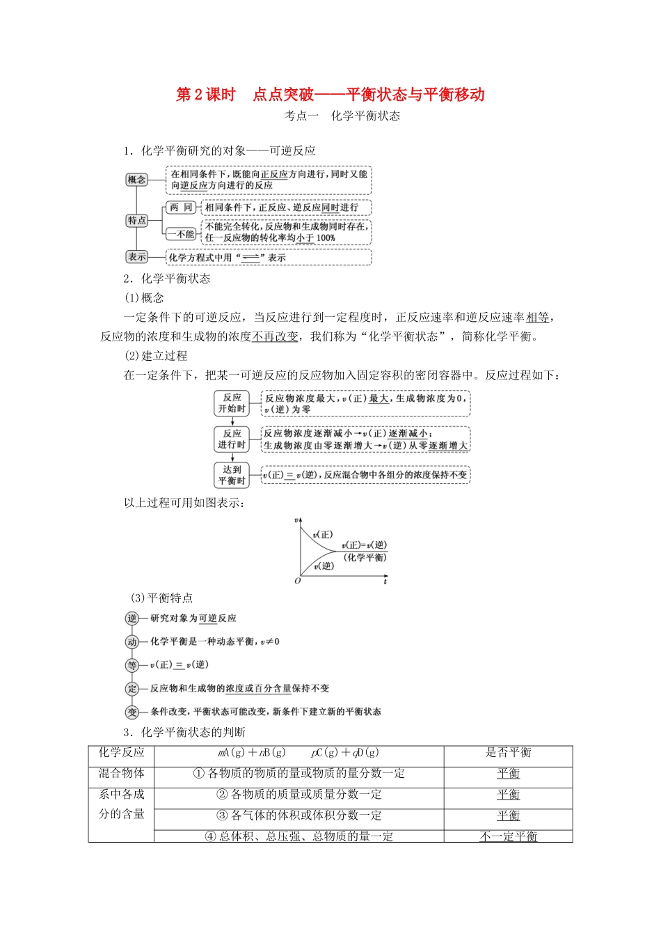 （新课改省份专版）高考化学一轮复习 6.2 点点突破 平衡状态与平衡移动学案（含解析）-人教版高三全册化学学案_第1页