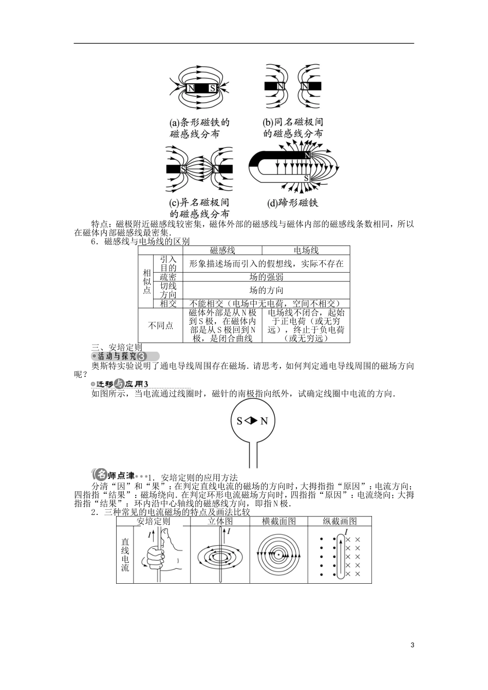 高中物理 第三章 磁场 第一节 我们周围的磁现象 第二节认识磁场学案 粤教版选修3-1-粤教版高二选修3-1物理学案_第3页