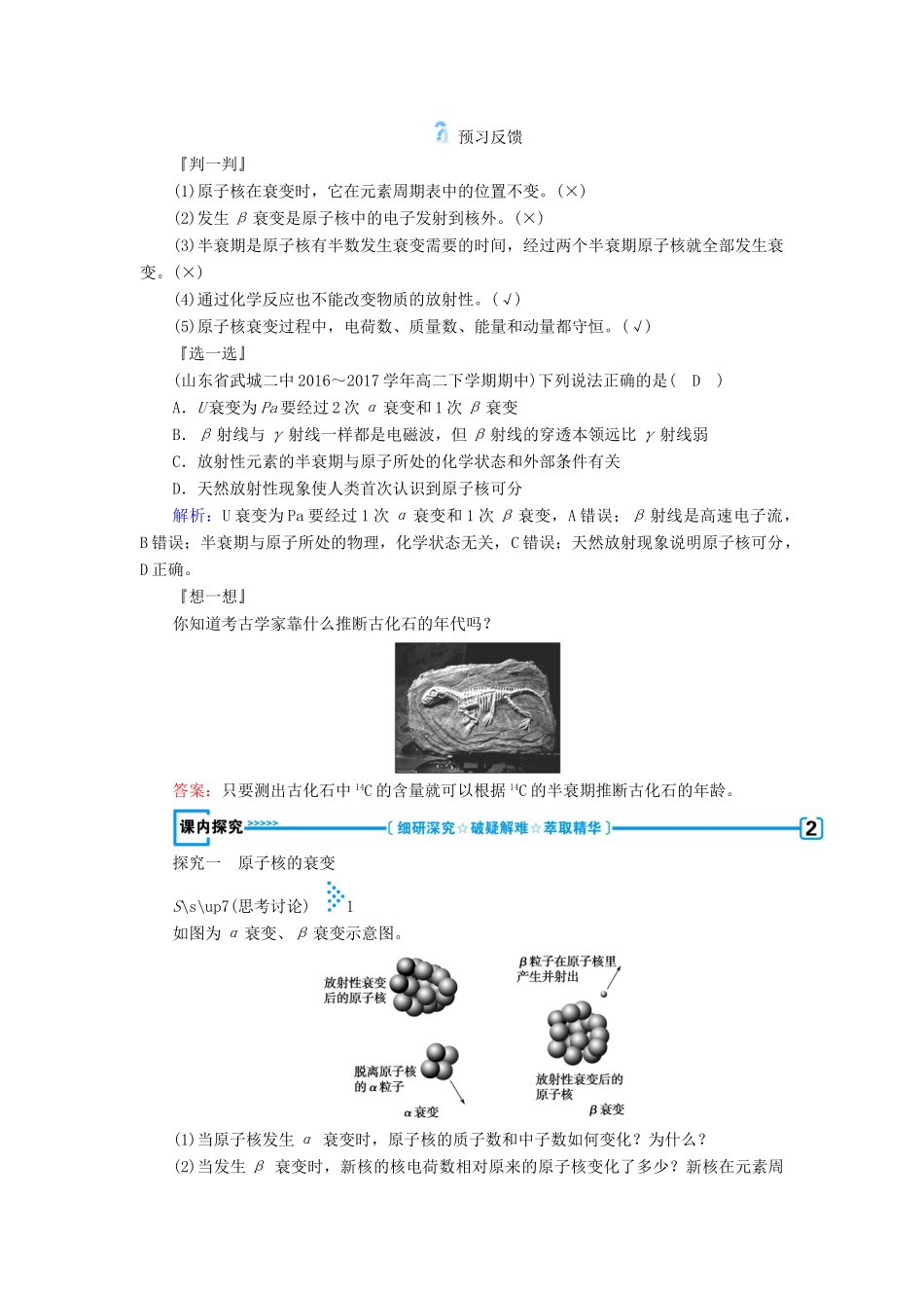 高中物理 第十九章 原子核 第二节 放射性元素的衰变学案 新人教版选修3-5-新人教版高二选修3-5物理学案_第2页