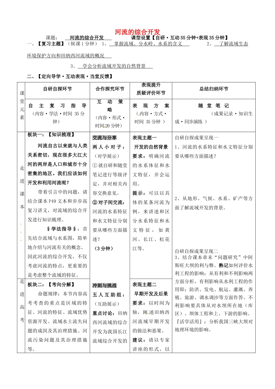 安徽省铜陵市铜都双语学校高三地理 河流的综合开发复习学案_第1页