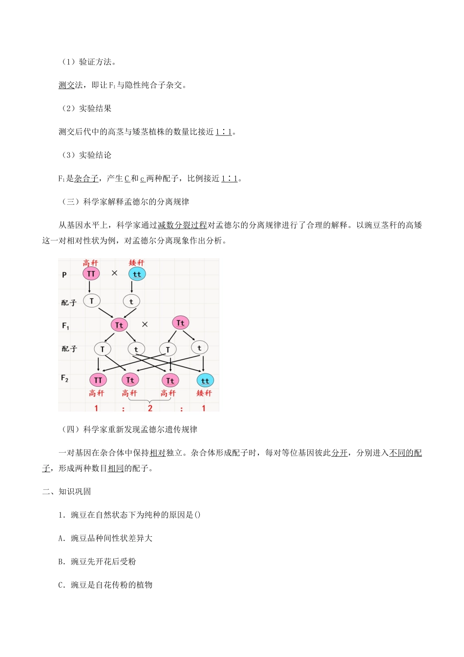 高中生物 第四章 遗传信息传递的规律 第一节 孟德尔对基因分离规律的探索学案 北师大版必修2-北师大版高一必修2生物学案_第3页