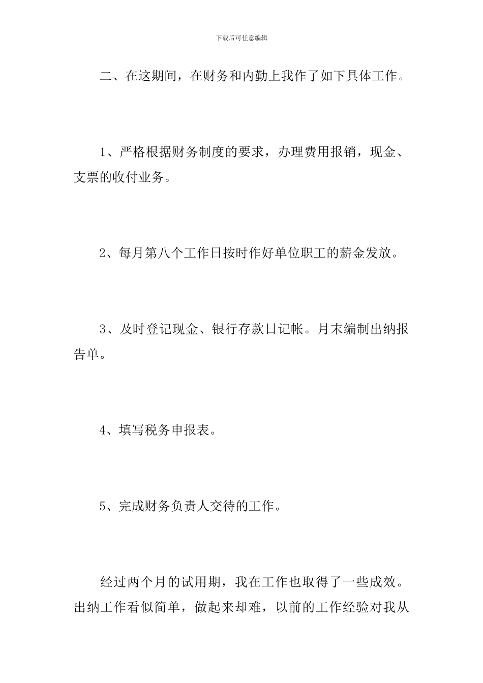 2024年出纳试用期个人工作总结_第2页