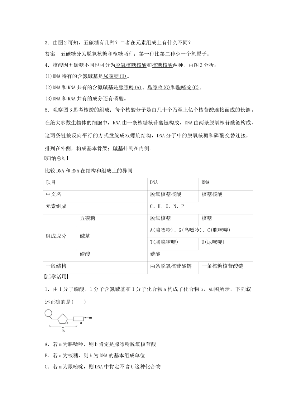 高中生物 第二章 第5课时 核酸的结构和功能课时作业 苏教版必修1-苏教版高一必修1生物学案_第2页