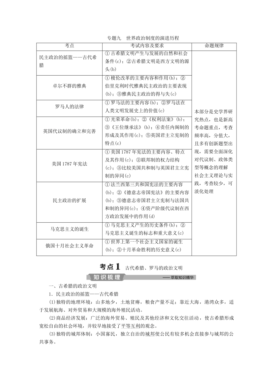 （浙江选考）高考历史大二轮复习 上篇 板块三 专题九 世界政治制度的演进历程学案 人民版-人民版高三全册历史学案_第1页