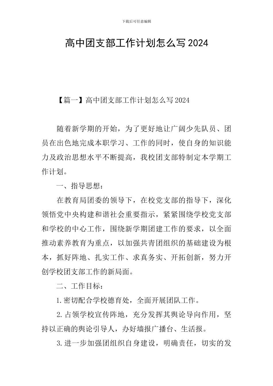 高中团支部工作计划怎么写2024_第1页