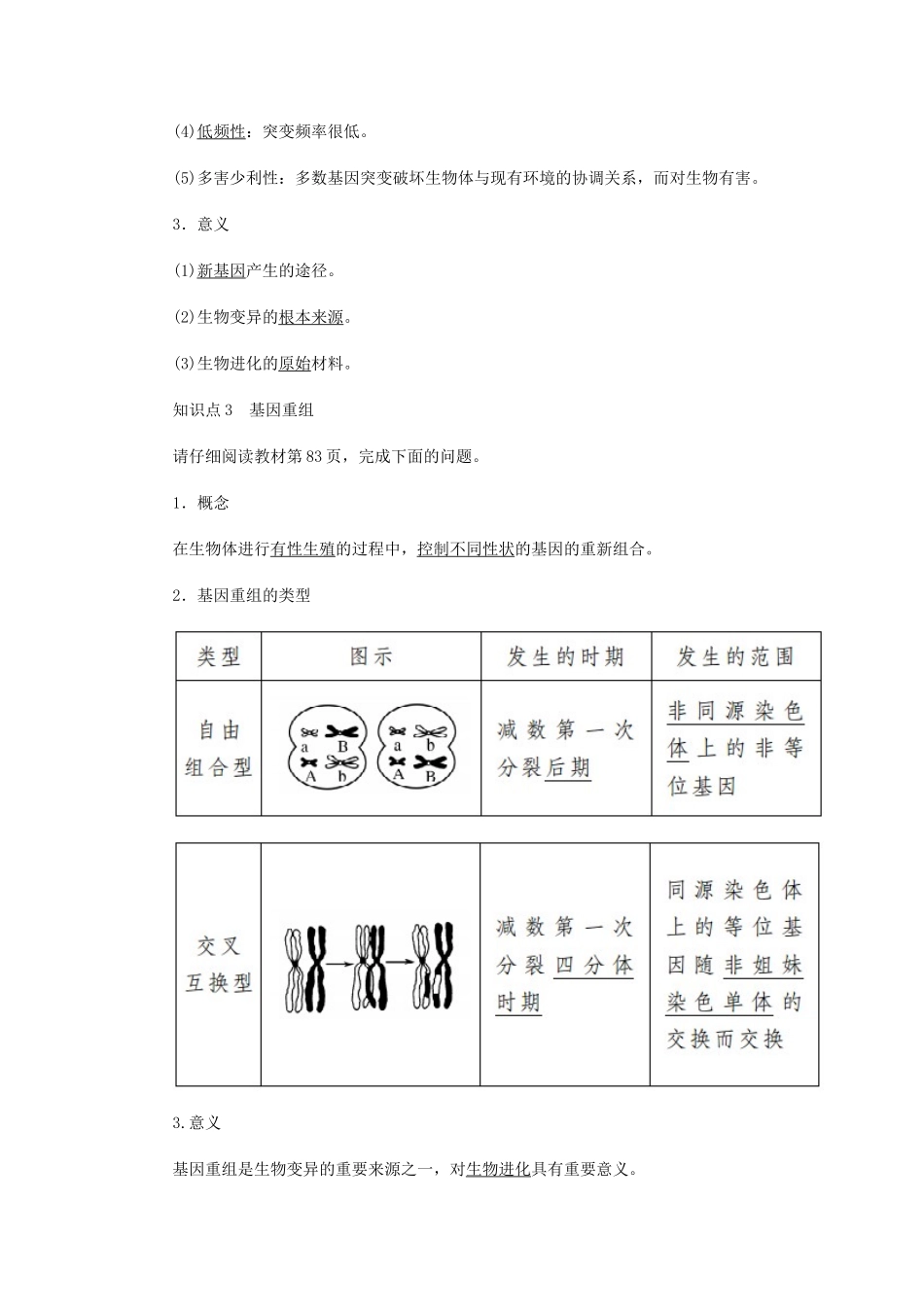 高中生物 第五章 基因突变及其他变异 1 基因突变和基因重组学案 新人教版必修2-新人教版高一必修2生物学案_第3页