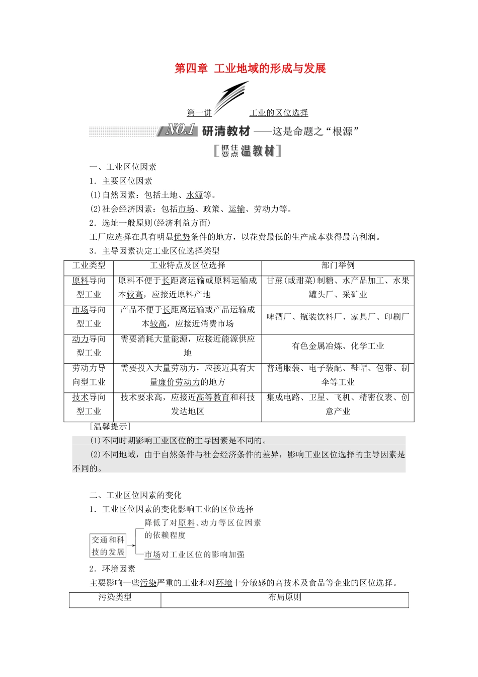 高考地理一轮复习 第二部分 第四章 工业地域的形成与发展学案-人教版高三全册地理学案_第1页