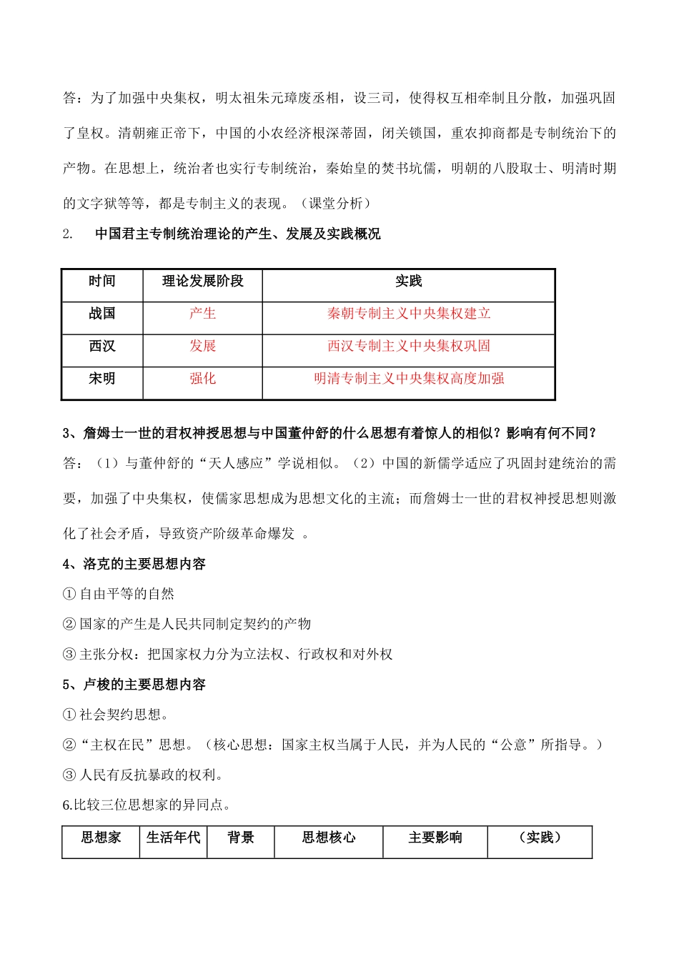 高二历史选修二第一单元 专制理论与民主思想的冲突讲学稿_第2页