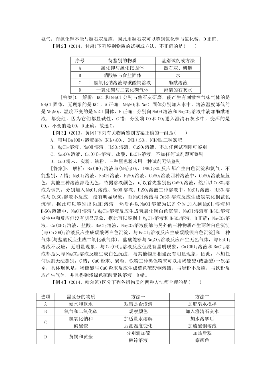 【聚焦中考】（教师用书）陕西省2015中考化学总复习 第一轮 第17讲 物质的检验与鉴别教案_第3页