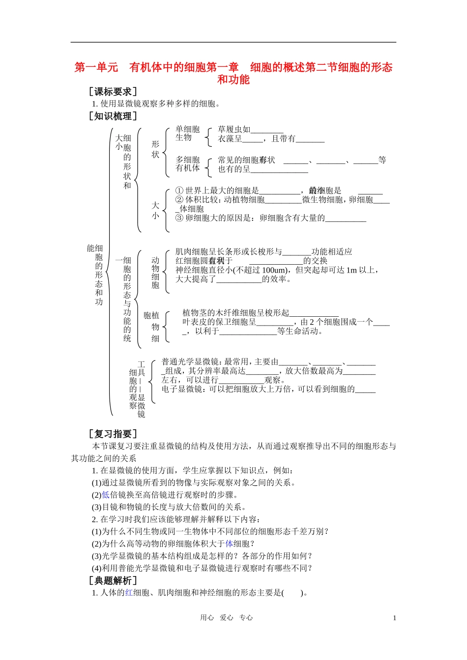 高中生物《细胞的形态和功能》学案5 中图版必修1_第1页