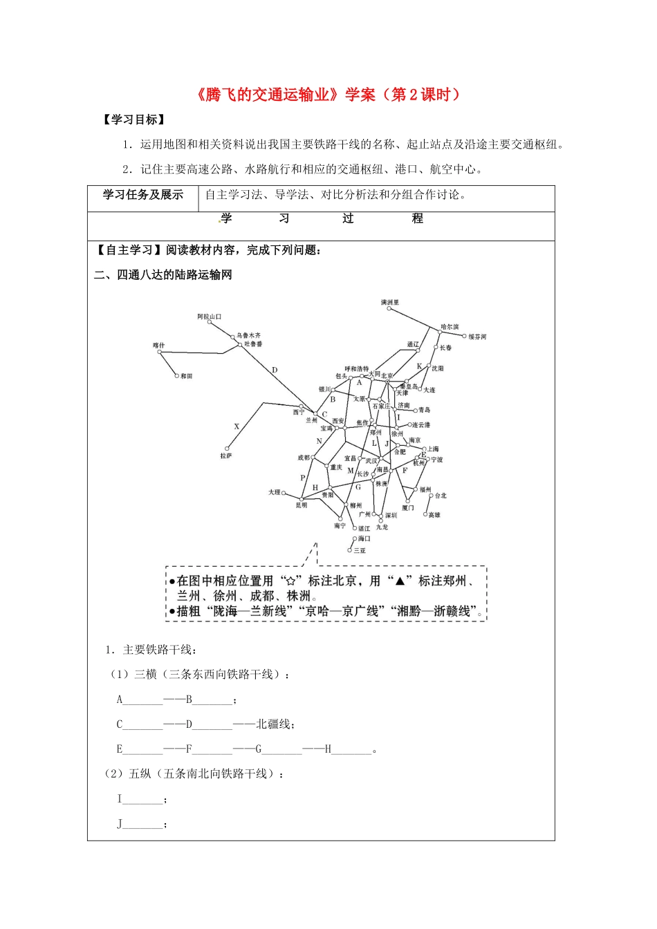 八年级地理上册 4.3 腾飞的交通运输业（第2课时）学案 晋教版-人教版初中八年级上册地理学案_第1页