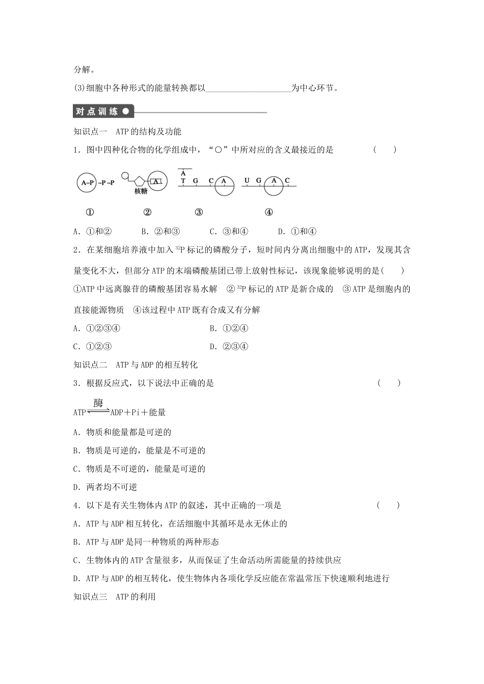 高中生物 第五章 细胞的能量供应和利用 第19课时 细胞的能量“通货”——ATP课时作业 新人教版必修1-新人教版高一必修1生物学案_第2页
