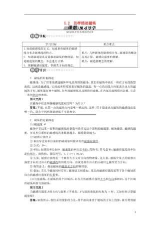 高中物理 第5章 磁场与回旋加速器 5.2 怎样描述磁场学案 沪科版选修3-1-沪科版高二选修3-1物理学案